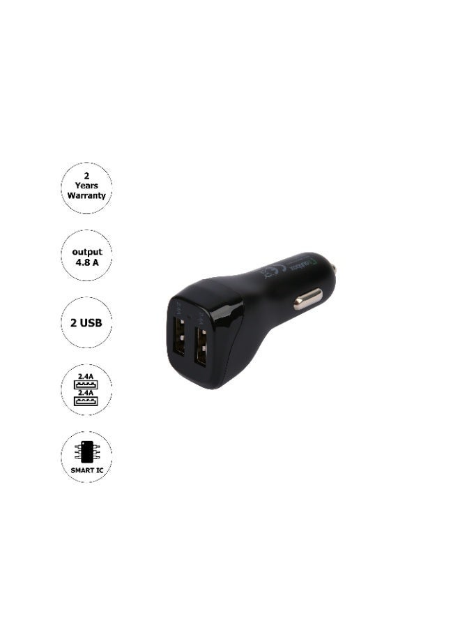 أوت بوكس شاحن سيارة 4.8 أمبير، 2 منفذ USB (2.4 أمبير + 2.4 أمبير) أسود - Image 1